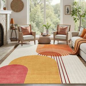lot 17 image: DCX Abstract Machine Washable 4x6 Rug, Mid Century Modern Rug for Living Room, Soft Low Pile Non Slip Carpet, Kid & Pet Friendly Stain Resistant Rug for Bedroom Dining Room Office, Orange & Yellow - Retail $40