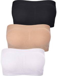 lot 28 image: Boao Women Bandeau Bra Padded Strapless Bralette Bra Seamless Bandeau Tube Top(X-Large,Black, White, Nude Color,3 Pcs) - Retail $19