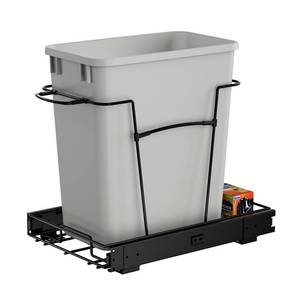 lot 30 image: Pull Out Trash Can for Kitchen Cabinets, 35 Qt Under Sink Garbage Bin with Full Extension Slides, Fits 13 W x 18 D Opening Cabinets, Heavy-Duty Black Steel Organizer (Trash Can Not Included) - Retail $40
