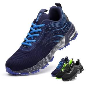 lot 33 image: Pre Owned Furuian Steel Toe Shoes for Men & Women Lightweight Safety Work Shoes Comfortable Steel Toe Sneakers Warehouse Industry Work Sneakers Blue - Retail $30