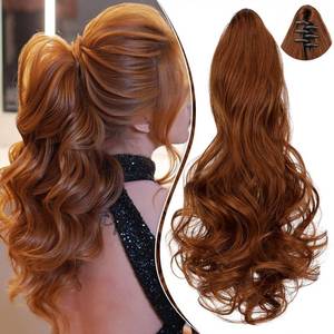 lot 35 image: Leterly Ponytail Extension Claw 18 Curly Wavy Clip in Hairpiece Ponytail Hair Extensions Long Pony Tail Synthetic for Women Light Auburn - Retail $13