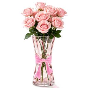lot 37 image: Bow Vase - Pink Glass Vase Cute Bow Decor, Unique Cute Decorative Bouquet Flower Pot Aesthetics for Living Room Home Table Centerpieces Shelf Modern Decor - Retail $30