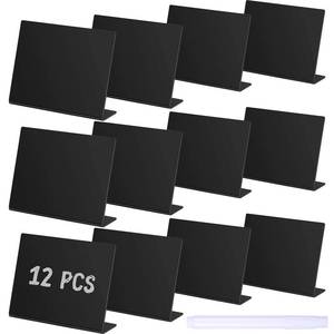 lot 55 image: Outus 12 Pcs 4 x 3 Inches Buffet Food Labels Mini Small Chalkboard Signs Black Acrylic Food Markers Little Price Signs with 2 Pcs Erasable Marker for Wedding Birthday Bakery Table Display - Retail $15
