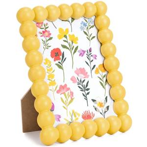lot 58 image: Fiwochic 4x6 Beaded Picture Frame with Mat Boho Photo Frame Cute Funky Photo Frames for Tabletop Wall Display Decorative Art Design Home Decor (Yellow) - Retail $16