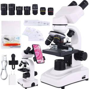 Microscope for Adults & Kids,40-2500X Binocular Microscope for School Lab & Home Schooling,with Mechanical Stages,Slides Set & Phone Holder - Retail: $130