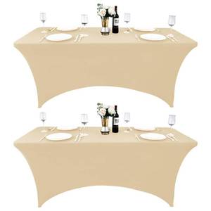 lot 71 image: ZarzaaSik 6-Pack 6ft Spandex Table Covers for Rectangle Standard Folding Tables - Wrinkle Resistant Stretch Tablecloths - Ultimate Fitted Table Protector for Parties, Trade Shows, Wedding - Retail $14