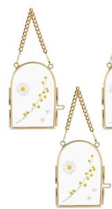 lot 84 image: JUXYES 2 Pack Wall Hanging Brass Glass Ornament Frames, Double Glass Brass Tiny Frame for Pressed Flowers, Golden Dome Metal Floating Frame Ornaments for Picture, Pressed Flower, Poster, etc - Retail $13,472