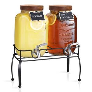 lot 123 image: mustry Glass Drink Dispenser for Parties, 1 Gallon Beverage Dispenser with Stand and Spigot Solid Stainless Steel, Used as Lemonade Dispenser Sun Tea Jar Kombucha Jar, Set of 2 - Retail $47