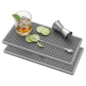 lot 125 image: ZJWZLG Bar Mat 5.9x11.8(2Pcs) Non-Slip Rubber Bar Mat, Spill Proof & Flat Design,Easy to Clean Textured Surface forHome Bar,Coffee Station, Bartending - Protects Countertops & Glassware(Gray). - Retail $17