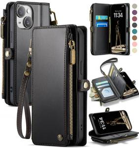 lot 133 image: Defencase Compatible with iPhone 13 Case Wallet with RFID Blocking Card Holder for Women and Men, Fashion PU Leather Magnetic Snap Flip Zipper Strap Wallet Phone Case Fit for iPhone 13 6.1, Black - Retail $25