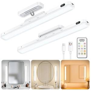 lot 134 image: MISSING ONE HOLDER WILLED 3W Rechargeable Vanity Lights for Mirror with Remote Control��Eye-Friendly Mirror Lights Stick on,Adjustable Color Temperatures Makeup Light with Battery Display for Bedroom, Bathroom(2 Pack) - Retail $23