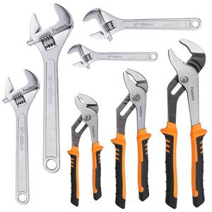 lot 139 image: FASTORS 7-Pack Adjustable Wrench & Joint Pliers,Tongue and Groove Plier Set with Adjustable Wrench Set for Home Repair,Forged Steel Anti-Slip Comfortable Grip Handle - Retail $36