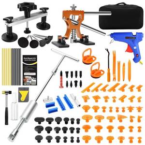 lot 141 image: FLY5D Professional Paintless Dent Repair Kit,Dent Puller Kit with Golden Lifter, Bridge Puller, Slide Hammer T-Bar, Suction Cup for Car Auto Body Hail Damage or Door Ding Removal - Retail $53