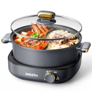 Dezin Hot Pot Electric with Divider, 4L Dual-Flavor Electric Shabu Shabu Pot, Removable Nonstick Pot Easy to Clean, Multi-Power Control for Family & Friends Gathering, Silicone Ladle Included - Retail: $70