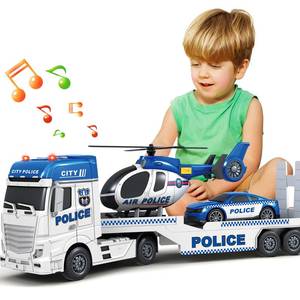 lot 143 image: SpringFlower Toddler Boy Toys, 25 Large Police Truck Toy with Racing Car and Helicopter,3 in 1 Police Car Boy Toy, Christmas Birthday Gifts for Kids 3 4 5 6 Years Old - Retail $35