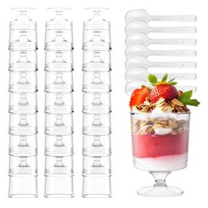 lot 145 image: BHHQHH 200 Pack Dessert Cups with Spoons,5Oz Clear Plastic Parfait Cup,Disposable Appetizer Cups Mini Shooter Cups for Fruit Ice Cream Mousse Pudding and Party - Retail $32