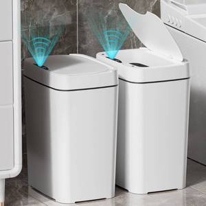 lot 149 image: Vanpopubs 2 Pack 2.7 Gal Bathroom Trash Can with Lid, Automatic Trash Can Small Smart Garbage Can Touchless, Slim Motion Sensor Waterproof Plastic Trash Bins for Bedroom Office Kitchen Toilet - Retail $30