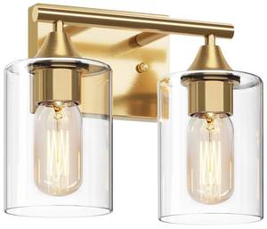 lot 150 image: XPEHK Gold Vanity Lights for Bathroom,2-Light Bathroom Light Fixtures,Brushed Brass Gold Wall Sconce Lighting,Modern Wall Lamp for Mirror Bedroom Vanity Table Hallway - Retail $31