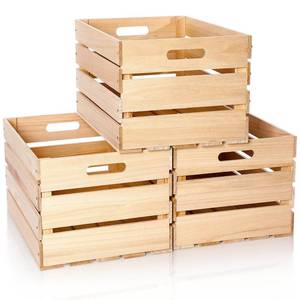 lot 151 image: Weysat 3 Pack Large Wood Crates Box for Storage 16 x 12 x 9.5 Inches Unassembled Wooden Milk Crates with Handle Decorative Nesting Box for Winter Display Rustic DIY Office Home Retail Art Craft (Wood) - Retail $53