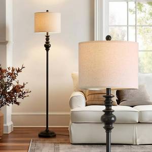 lot 155 image: BOBOMOMO 64.25 Farmhouse Floor Lamp for Living Room, Tall Antique Black Standing Lamp with Rotary Switch, Mid-Century Modern Reading Lamp for Bedroom & Office, Minimalist Home Decor Corner Lamp - Retail $60