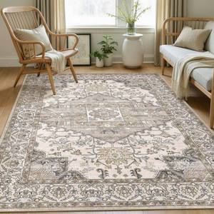 lot 156 image: ELLIUNE 5x7 Washable Area Rugs for Living Room Non Slip Vintage Brown Rug, Large Soft Stain Resistant Indoor Floor Carpets for Bedroom Dining Room Farmhouse Nursery Home Office Kid & Pet Friendly - Retail $39
