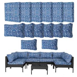 lot 160 image: Frxeyaliz 14Pcs Outdoor Cushion Covers Replacement Washable Waterproof UV wZipper for 6-Seaters Sofa Patio Slipcovers Set Seat and Back Covers Only (Blue Charming, 25x25x3.15inch) - Retail $83
