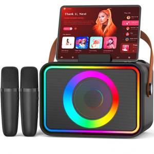 lot 165 image: Karaoke Machine for Kids Adults,Portable Bluetooth Speaker with 2 Wireless Microphone with LED Lights, Karaoke Microphone with PA System Supports USBTFAUX,Gift for Party (Black) - Retail $28