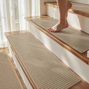 lot 174 image: 15PC Jute Stair Treads for Wooden Steps-Non Slip Peel and Stick Stair Treads Indoor, Adhesive Staircase Step Treads Residue Free, Cat-Friendly & Scratch-Resistant Durable Stair Runner Rug,8x30 Beige - Retail $70