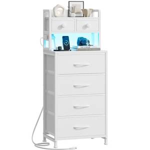 REAHOME 41 Inch Tall Nightstand with Charging Station, LED Night Stand with 6 Fabric Drawers, Bed Side Table with 3-Tier Wood Storage Shelves for Bedroom, Office, Small Spaces, White - Retail: $75