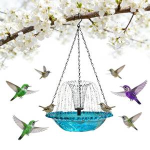 lot 190 image: Hanging Bird Bath Fountain, Cascading Outdoor Water Fountain, Hanging Bird Bath with Flowing Water, USB-Powered Water Feature for Garden, Patio, Yard Decor, USB-Powered Single-Layer, Blue - Retail $22
