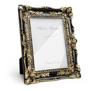 lot 192 image: Cuspin 5x7 Picture Frame Black and Gold Frames, Vintage Baroque Handcrafted Resin Frames with Glass Front, Ornate Textured Design Decorative Picture Frame for Tabletop & Wall Display - Retail $16