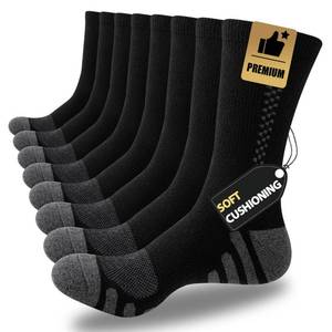 lot 975 image: JOYN�E 8 Pairs Mens Crew Athletic Work Long Socks Calf Cushioned Socks for Sports Running Workout Gym,Black,Sock Size13-15 - Retail $13