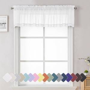 lot 998 image: Lecloud Sheer White Curtains 14 Inch Length 2 Pieces, Light Filtering Voile Cafe Kitchen Valance with Dual Rod Pockets, Bedroom Living Room Sheer Short Curtains for Small Window Decor, 40 Wx14 L - Retail $7