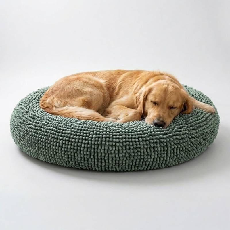 lot 63850 image: Muddy Mat Cloud K-9 Bed for Dogs & Cats, Soft & Relaxing Donut Dog Bed, Chenille Material, Removable Cover, Washable & Dryer Safe��Seafoam Green Large(40x40) - Retail $110