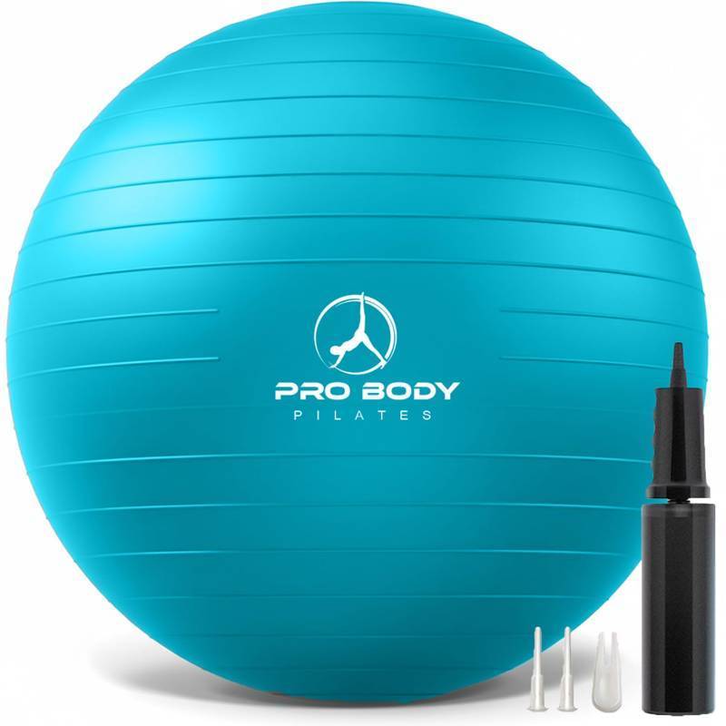 lot 63804 image: Pilates Yoga Ball - Fresh Colors Exercise Ball for Stability, Pregnancy, Workout, Physical Therapy & Birthing, Balance Ball Chair (Sky, 65 cm) - Retail $20
