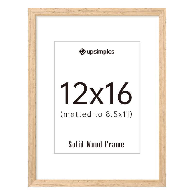 lot 58719 image: 12x16 Frame, Natural Solid Wood Picture Frames, Display 8.5x11 with Mat or 12 x 16 Without, Vertical & Horizontal Wall Hanging, 1 Pack, Natural - Retail $13