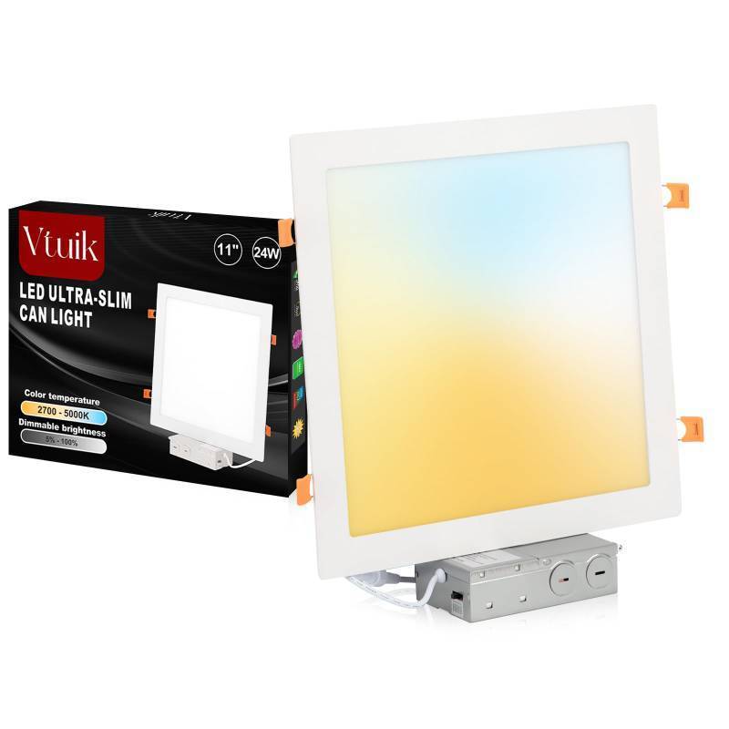 lot 58729 image: 11 Inch Square LED Recessed Ceiling Light 5CCT for Kitchen Retrofit, Ultra Thin Canless Wafer Downlight Damp Rated for Bathroom, 24W Dimmable 1920LM for Living Room ETL FCC - Retail $24