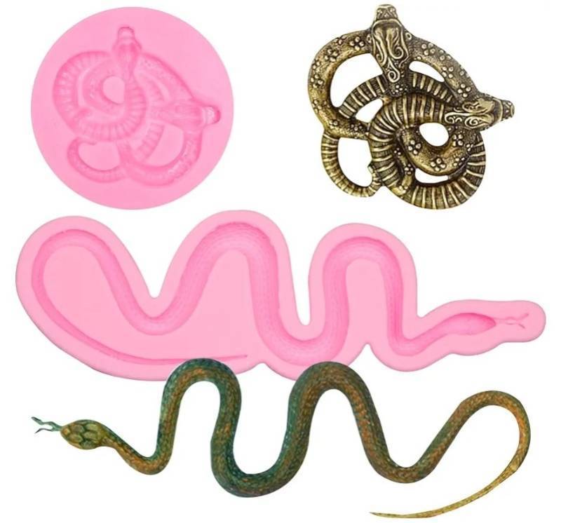lot 63740 image: Snake Silicone Fondant Molds 2 Pcs, Creative 3D Snake Serpent Shaped Jelly Mold for Chocolate Cake Decoration Candy Cupcake Topper Cake Polymer Clay Crafts Epoxy Resin - Retail $8