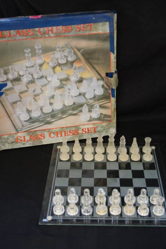 lot 80 image: Chess Set- Glass    Bid High For Checkmate