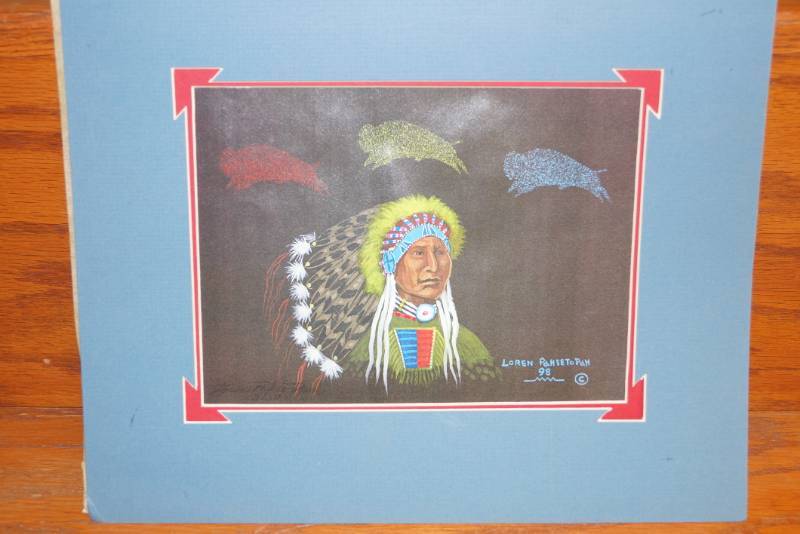 lot 180 image: Original Native American Print Signed by Artist  Loren Pahsetopah