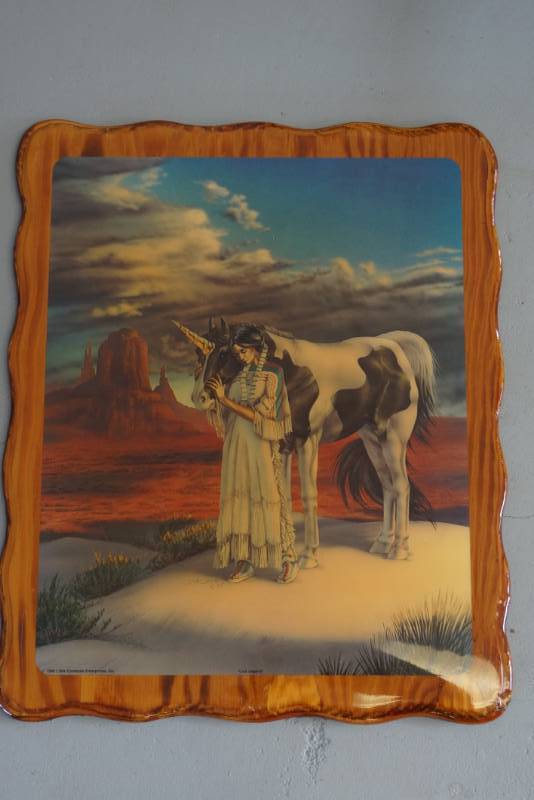 lot 182 image: Vintage Sue Dawe - Native American Woman - Wooden Wall Plaque-1985