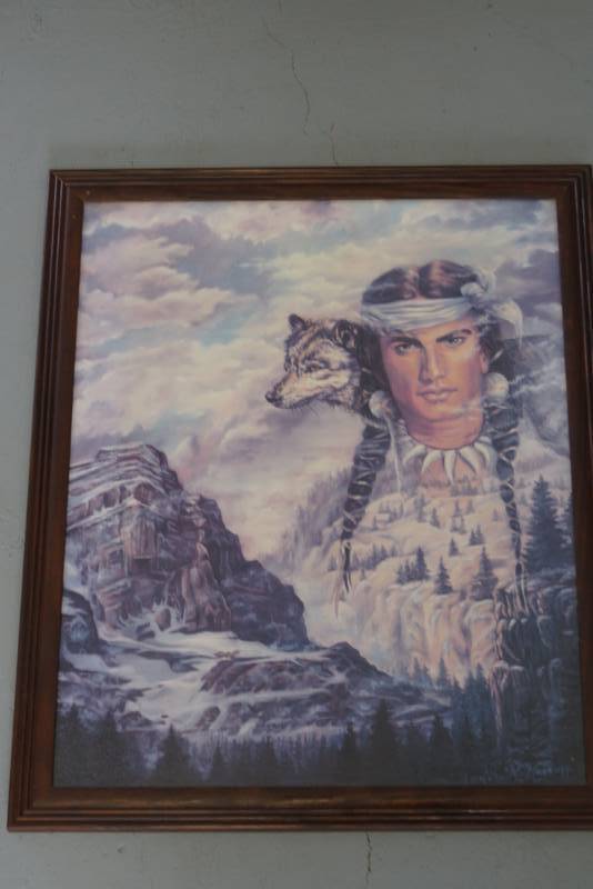 lot 188 image: Native American  Wolf & Young Man  By Jonnie Kostoff, Collectible Framed Art