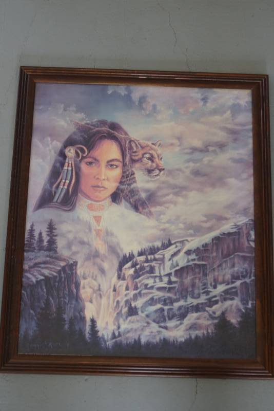 lot 189 image: Native American Woman on Mountainside  Framed Art