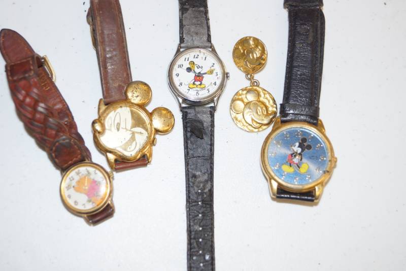 lot 221 image: Fun Mickey Mouse and Winnie The Poo Lot- Watches and Charm- 5 total pieces