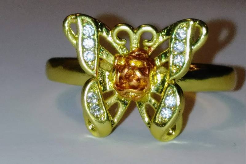 lot 252 image:  Yellow Gold Plated -Two Toned CZ - Butterfly Ring - Size 10