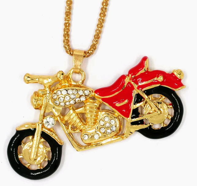 lot 246 image: Betsy Johnson  Red Enamel  Motorcycle Crystal Necklace