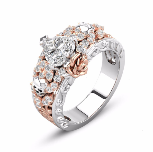 lot 273 image: GORGEOUS Pink & Silver Toned  Rose & Heart Ring  Size 9