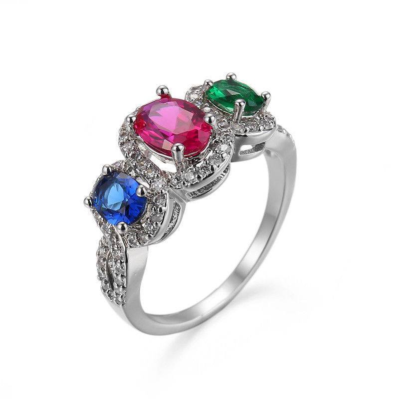 lot 279 image: Silver Toned  Sapphire, Ruby & Emerald  Ring- Size 7
