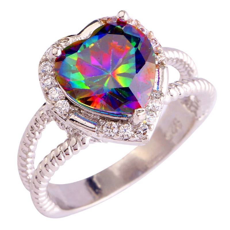 lot 280 image:  Heart Rainbow & White Topaz Gemstone Ring  Size 10  NEW