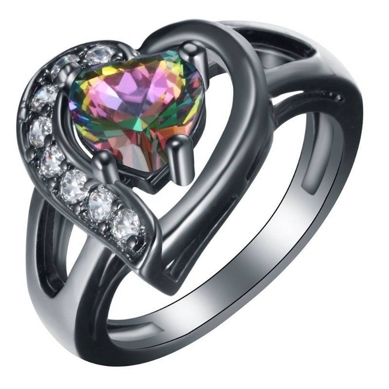 lot 281 image: �BEAUTIFUL  Rainbow Heart & White Gemstones   Ring  Size 7